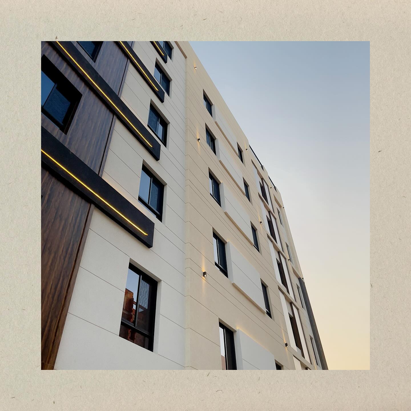 Front view of a modern apartment building